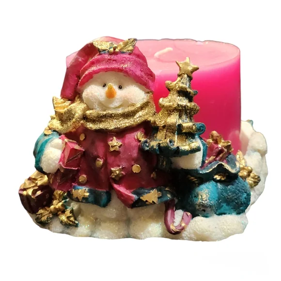 Snowman Christmas Pillar Candle Holder Decor - Picture 4 of 5